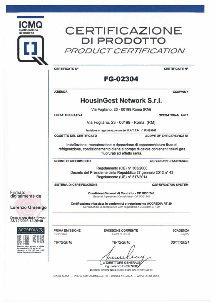 CERTIFICAZIONE DI PRODOTTO ICMQ